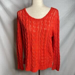 Sandro Cable Knit Sweater Orange Long Sleeve cotton linen blend crew neck size 6